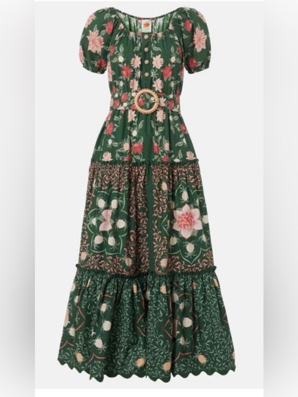 FARM RIO Pineapple Garden Green Maxi Dress, Size S.